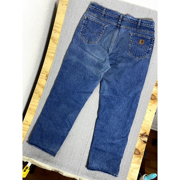 Carhartt Vintage Fleece Lined Jeans 38X32 Blue Faded Relaxed Straight USA Made - Picture 9 of 13